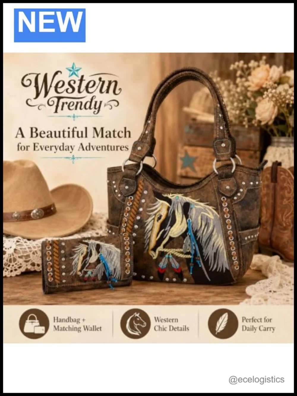 Western Horse Purse and Wallet Set for Women, Cowgirl Handbag